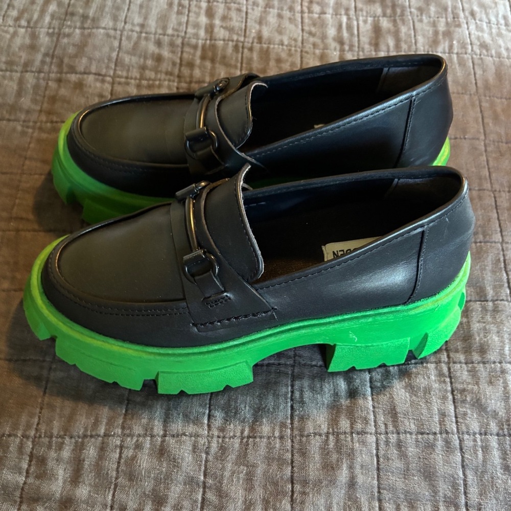 Steve Madden Black Trifecta Platform Lug Sole Loafers Size 6 000112